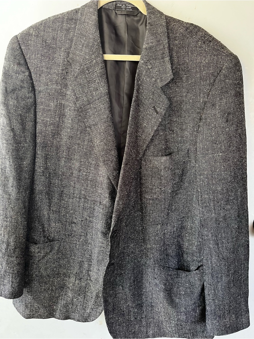Old money luxury 100% silk Men's Charcoal Gray Textured Blazer Tailored Jacket